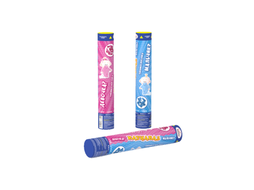 Купить Гендер-пати Хлопушка пневматическая Гендер Пати 30 см с бумажным конфетти розового или голубого цвета.